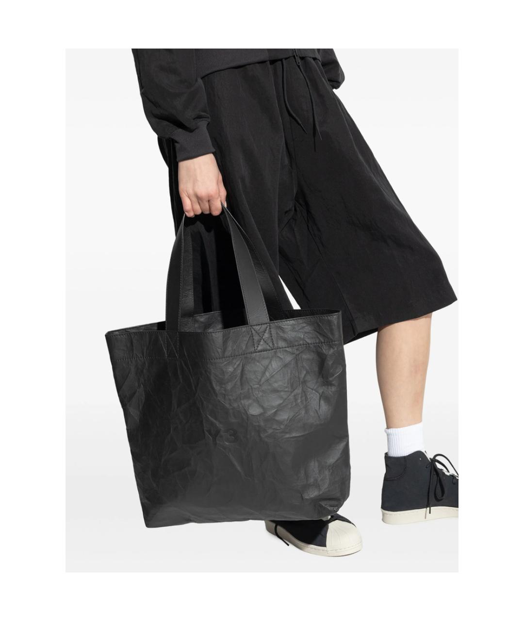 Y-3 Черная сумка тоут из искусственной кожи, фото 3