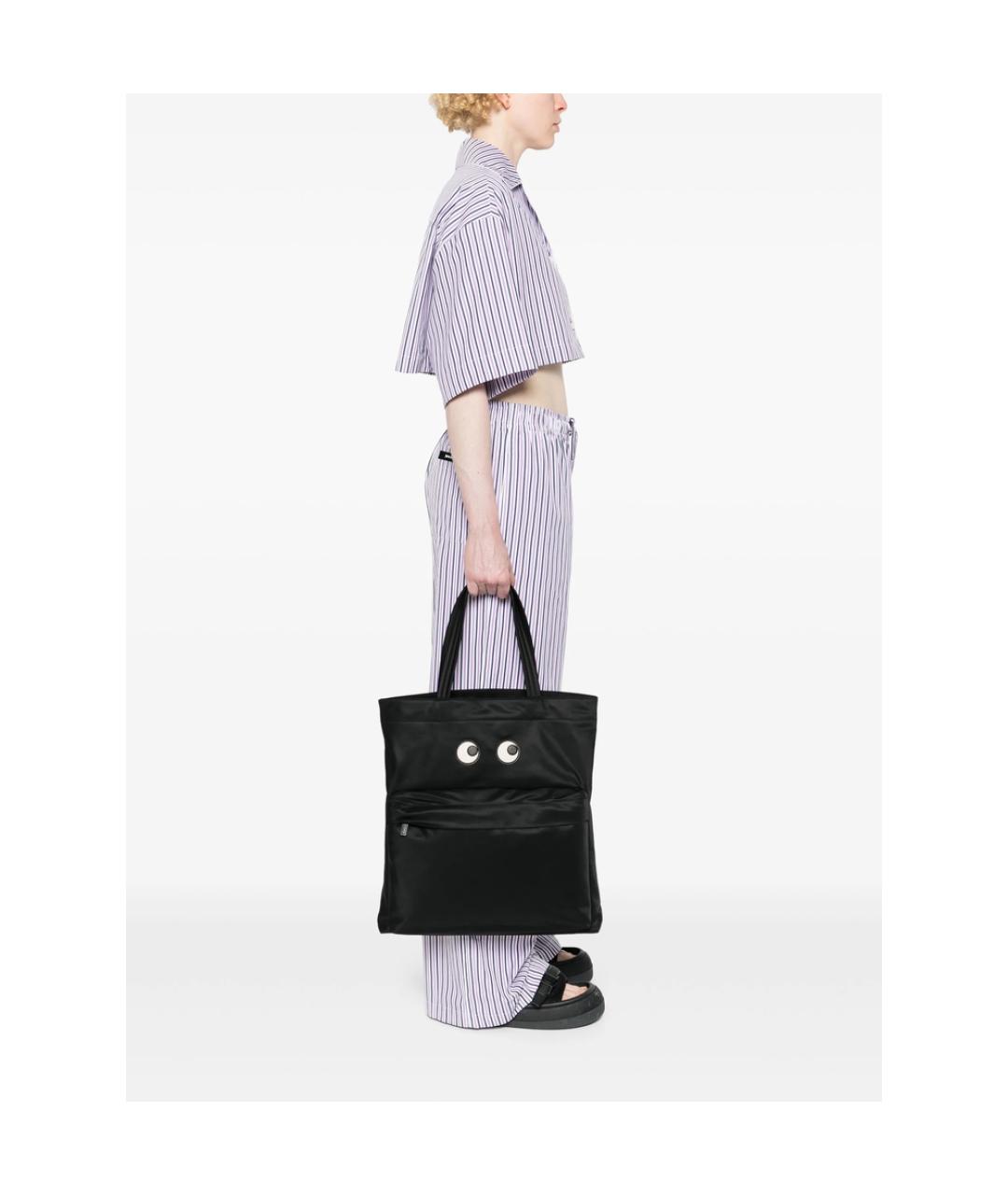 ANYA HINDMARCH Черная тканевая сумка тоут, фото 2