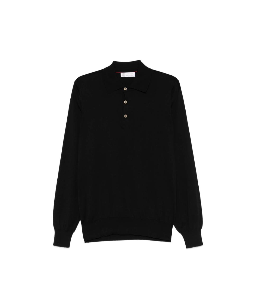 BRUNELLO CUCINELLI Черное хлопковое поло с длинным рукавом, фото 1