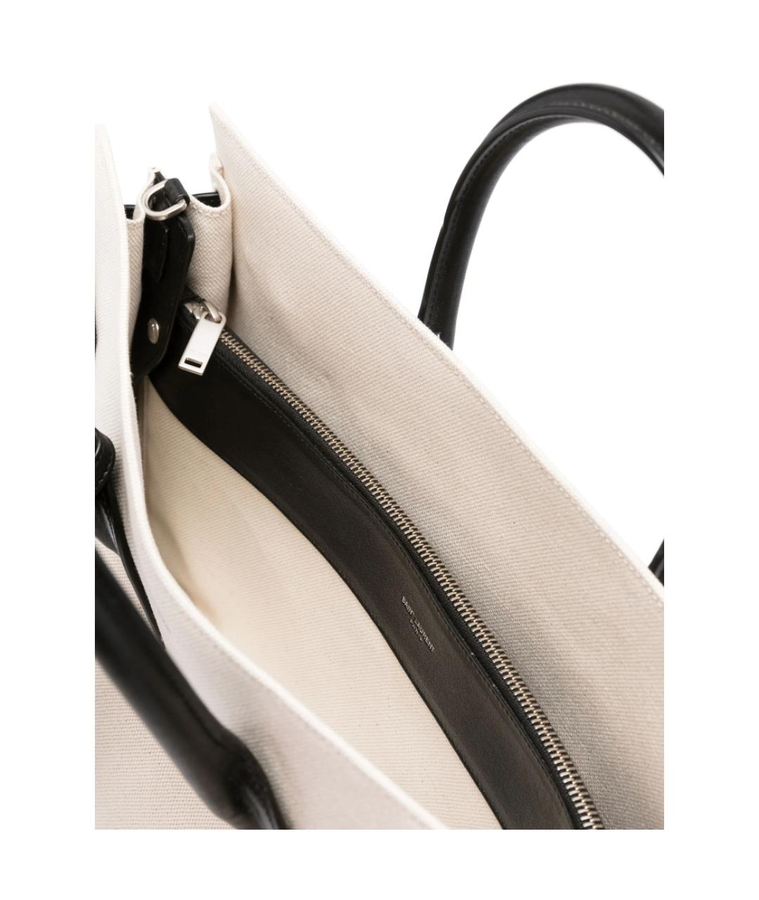 SAINT LAURENT Белая тканевая сумка тоут, фото 5