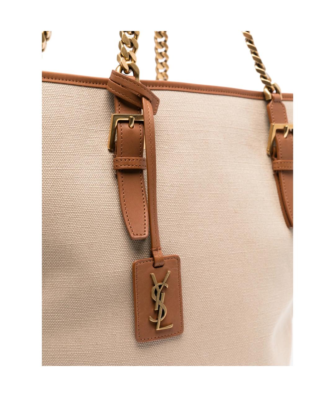 SAINT LAURENT Бежевая тканевая сумка тоут, фото 5