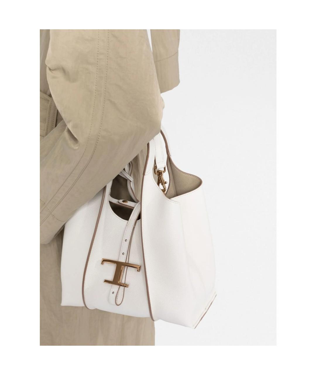 TOD'S Белая кожаная сумка тоут, фото 3