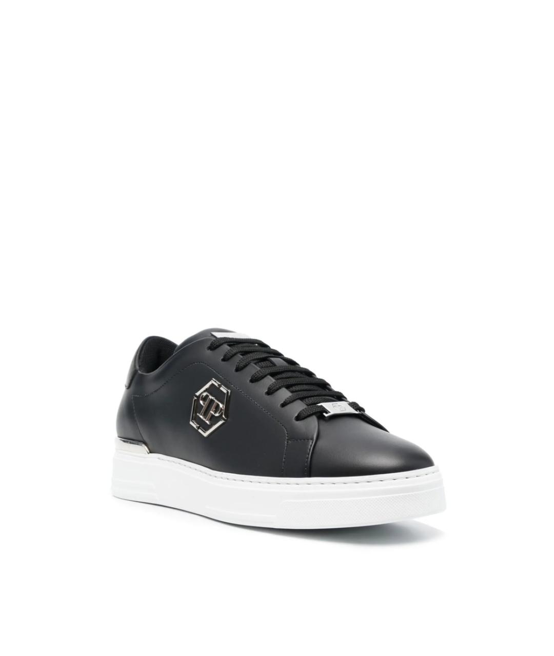 PHILIPP PLEIN Черные кожаные низкие кроссовки / кеды, фото 2