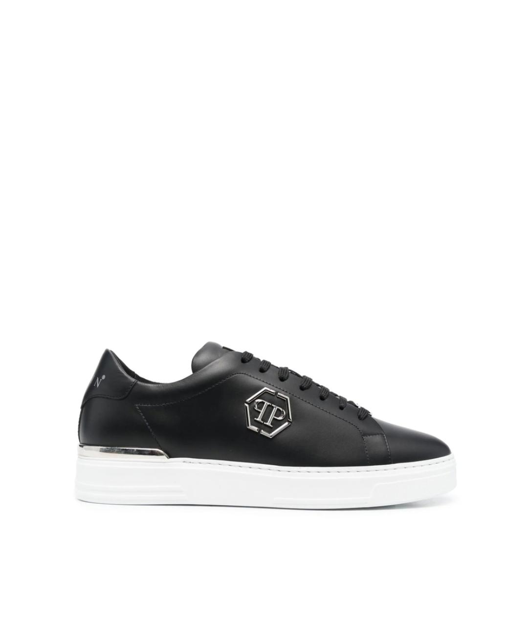 PHILIPP PLEIN Черные кожаные низкие кроссовки / кеды, фото 1