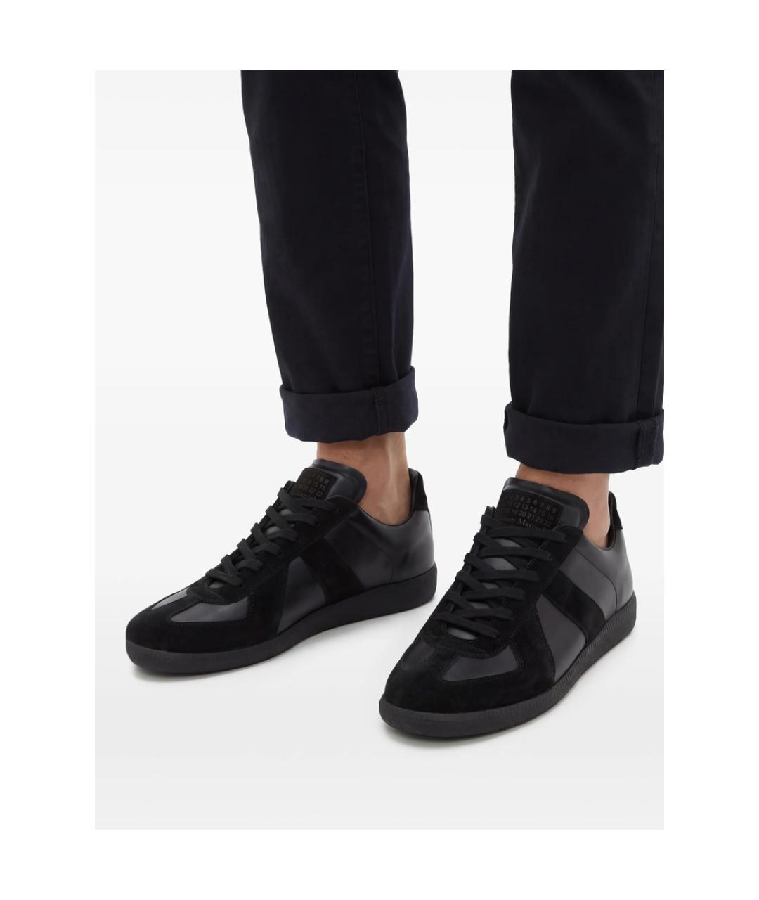 MAISON MARGIELA Черные кожаные низкие кроссовки / кеды, фото 5