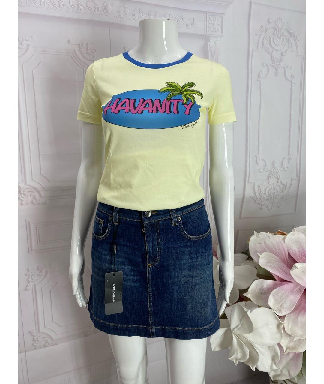 DOLCE&GABBANA Синяя хлопко-эластановая юбка мини, фото 6