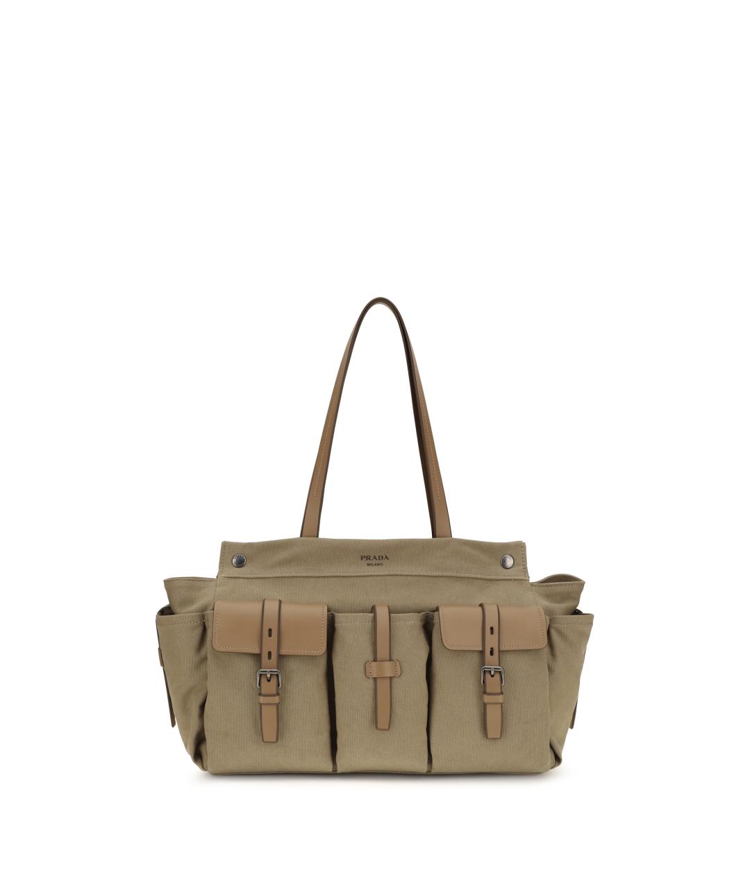PRADA Хаки хлопковая сумка тоут, фото 1