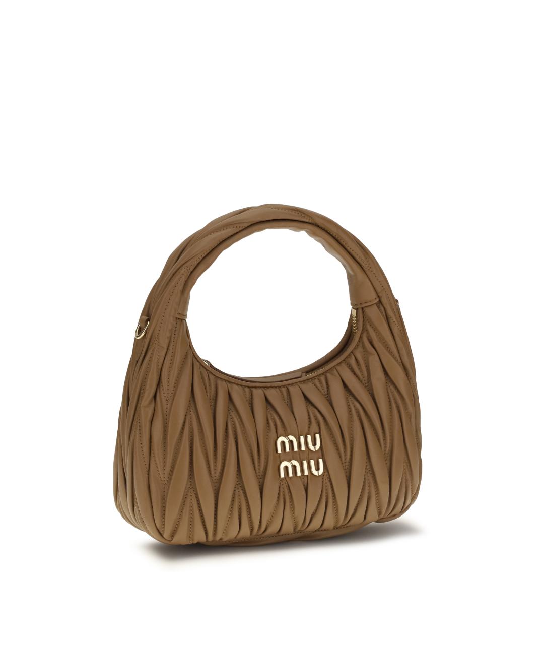 MIU MIU Коричневая кожаная сумка с короткими ручками, фото 2