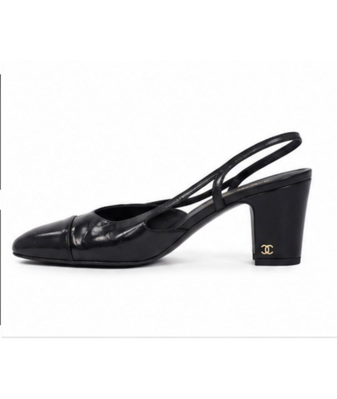 CHANEL Черные кожаные лодочки на низком каблуке, фото 2
