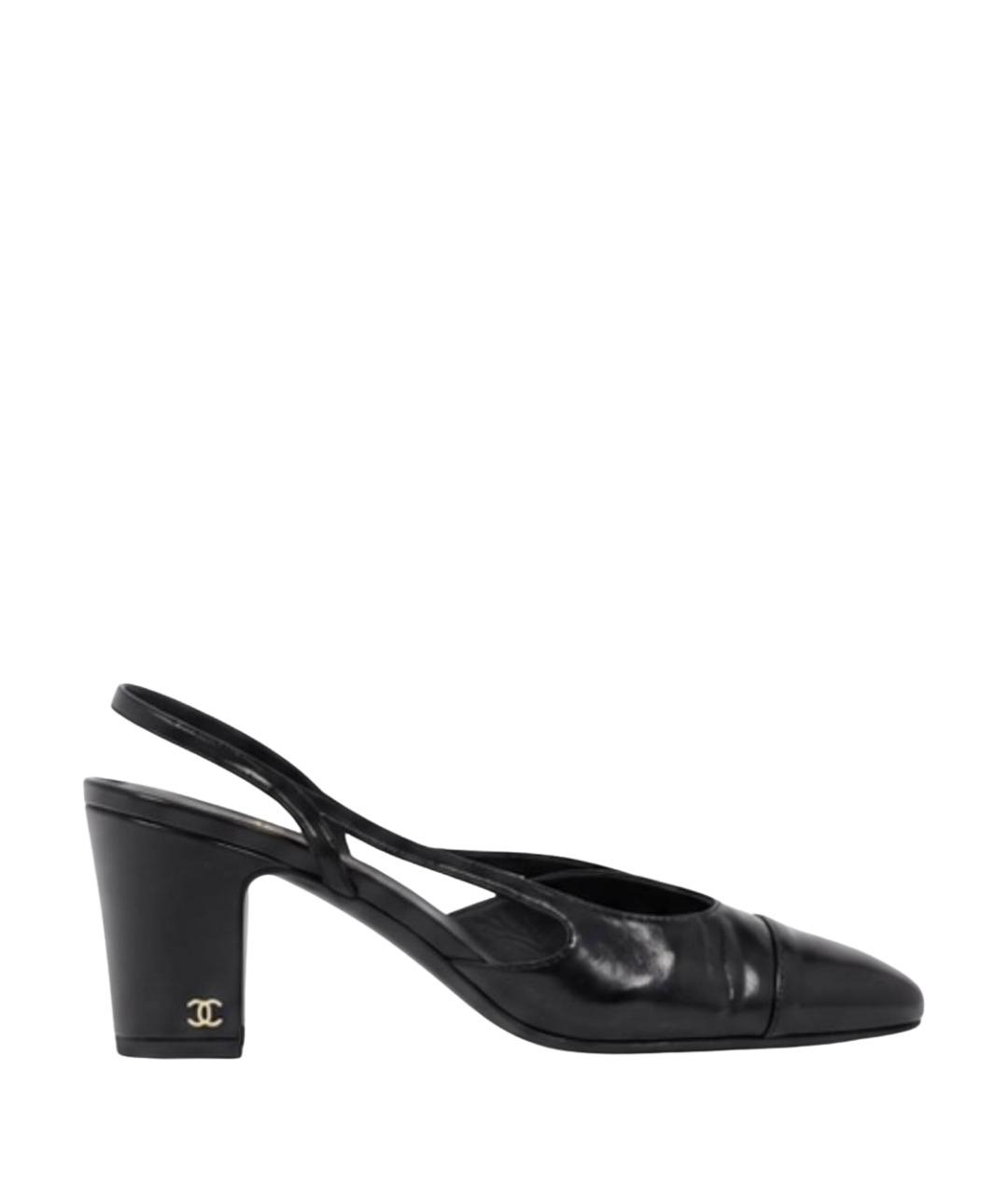 CHANEL Черные кожаные лодочки на низком каблуке, фото 1