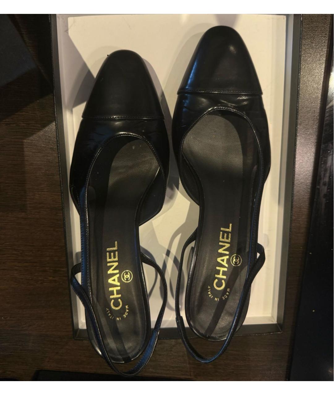 CHANEL Черные кожаные лодочки на низком каблуке, фото 4