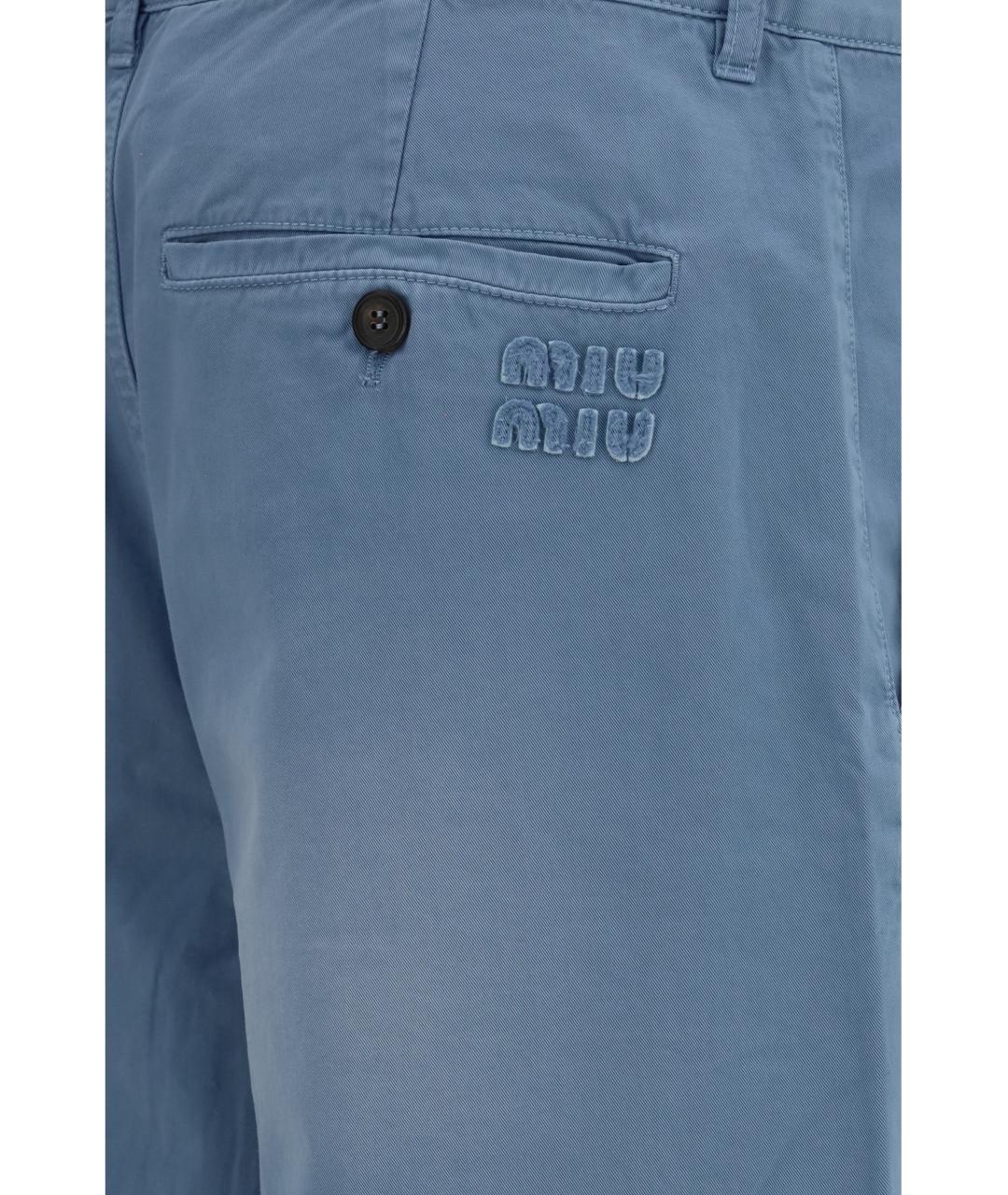 MIU MIU Голубые хлопковые прямые брюки, фото 3