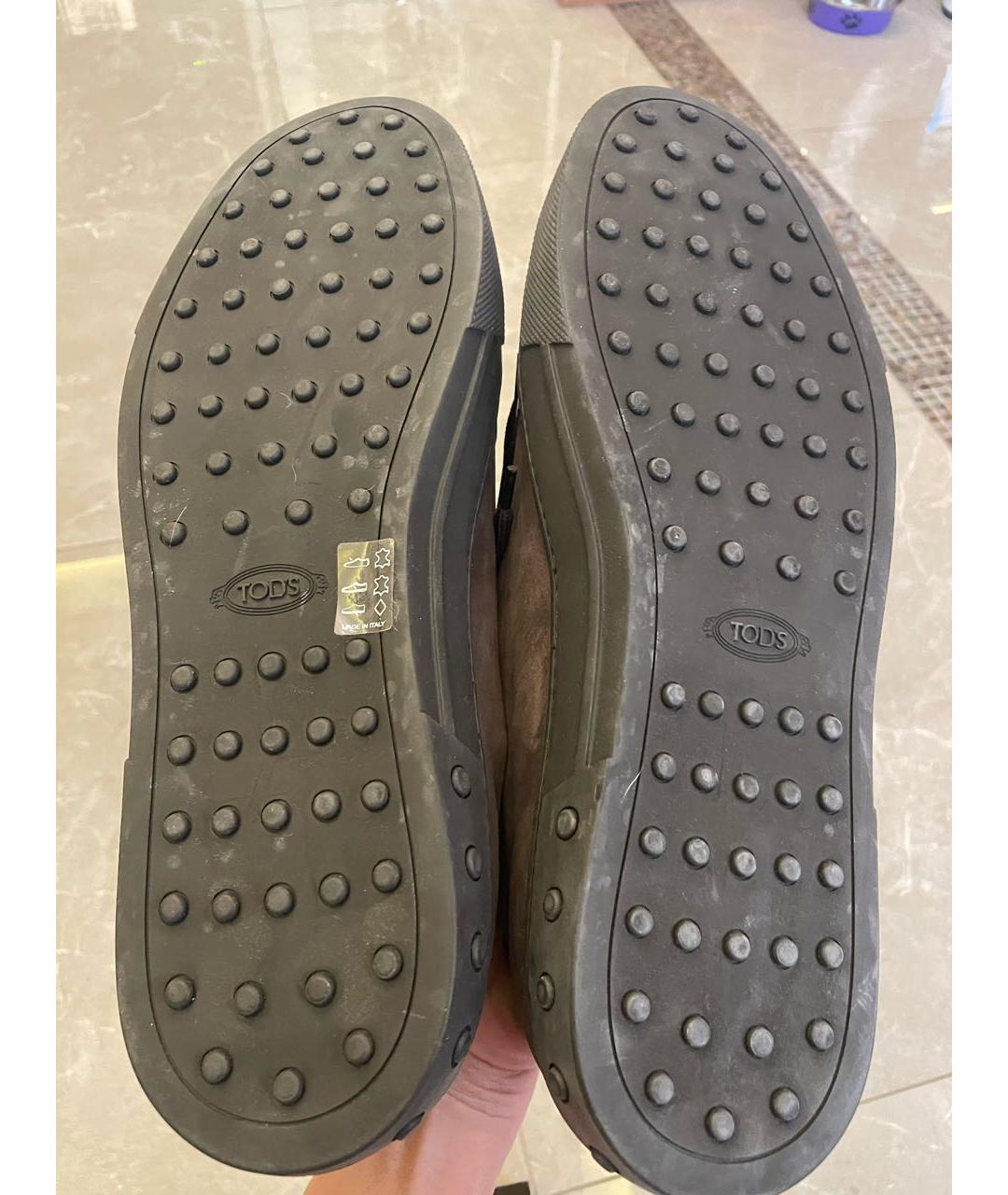 TOD'S Коричневые нубуковые низкие кроссовки / кеды, фото 4