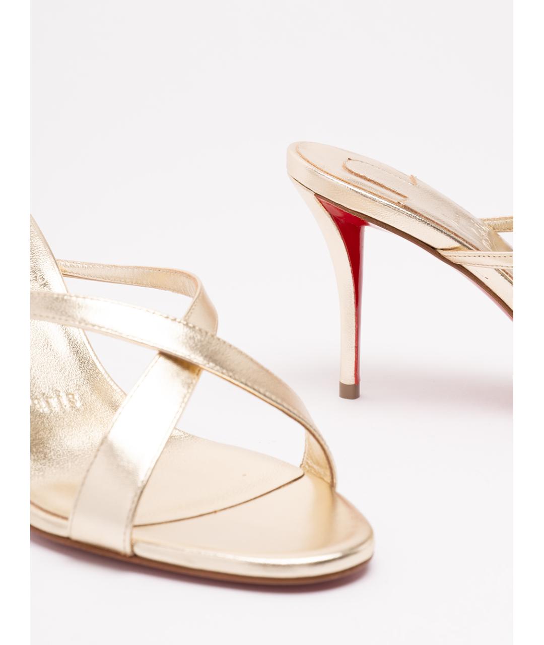 CHRISTIAN LOUBOUTIN Золотые кожаные мюли, фото 5
