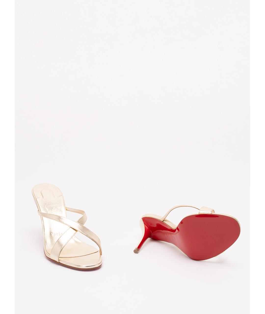 CHRISTIAN LOUBOUTIN Золотые кожаные мюли, фото 4