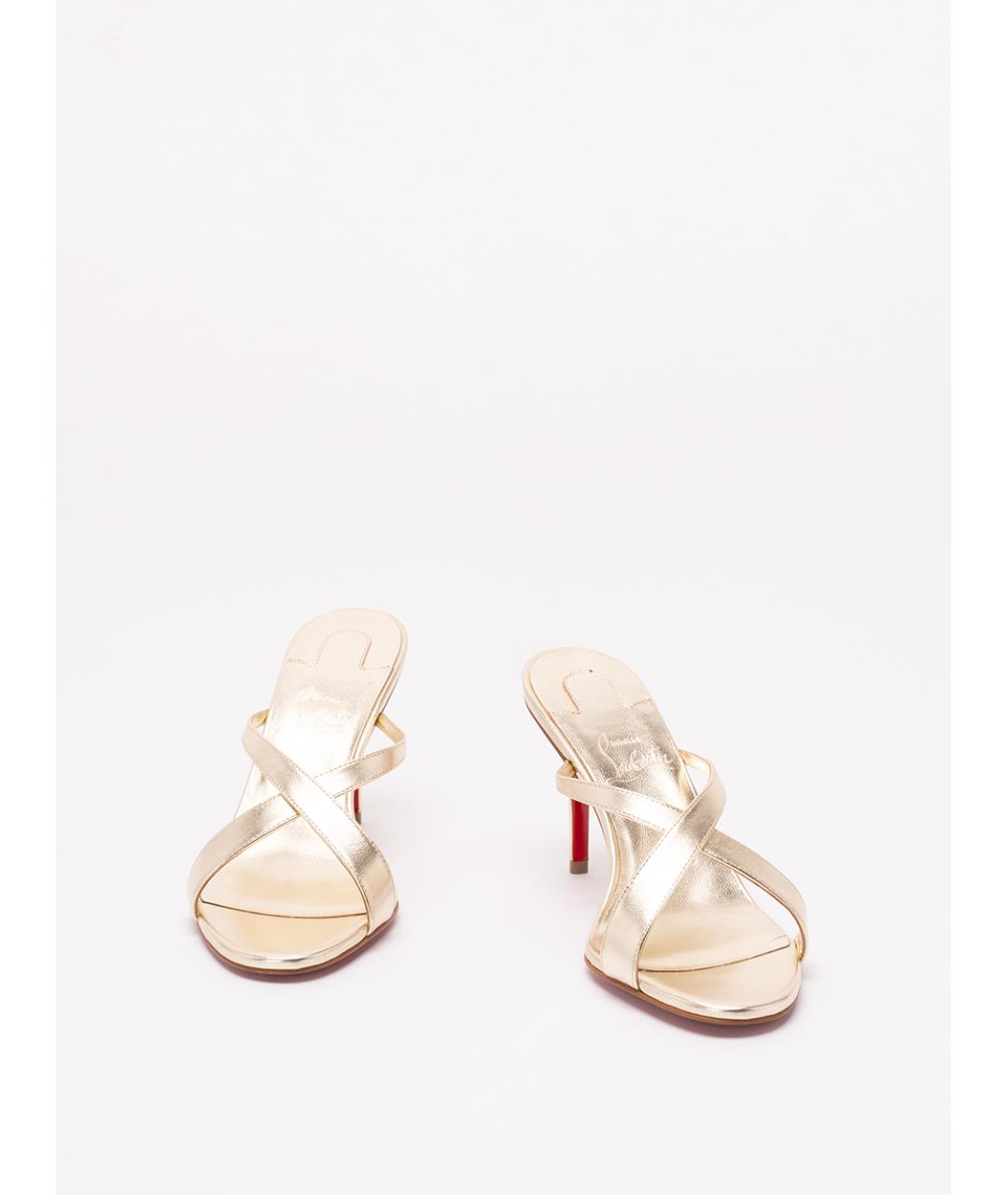 CHRISTIAN LOUBOUTIN Золотые кожаные мюли, фото 2
