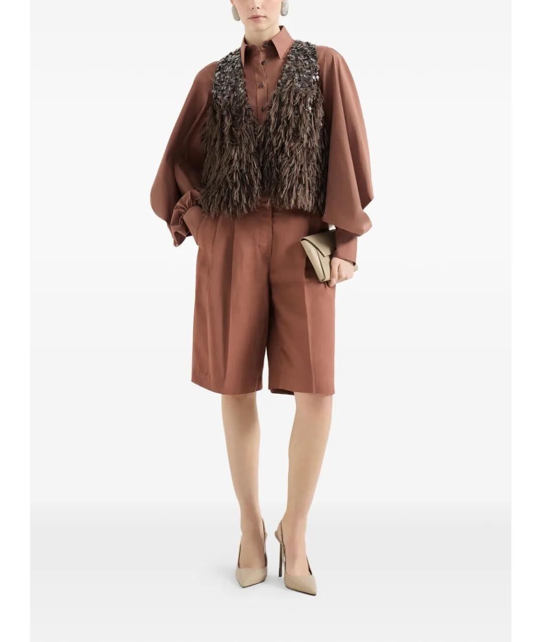 BRUNELLO CUCINELLI Коричневая хлопковая рубашка, фото 3