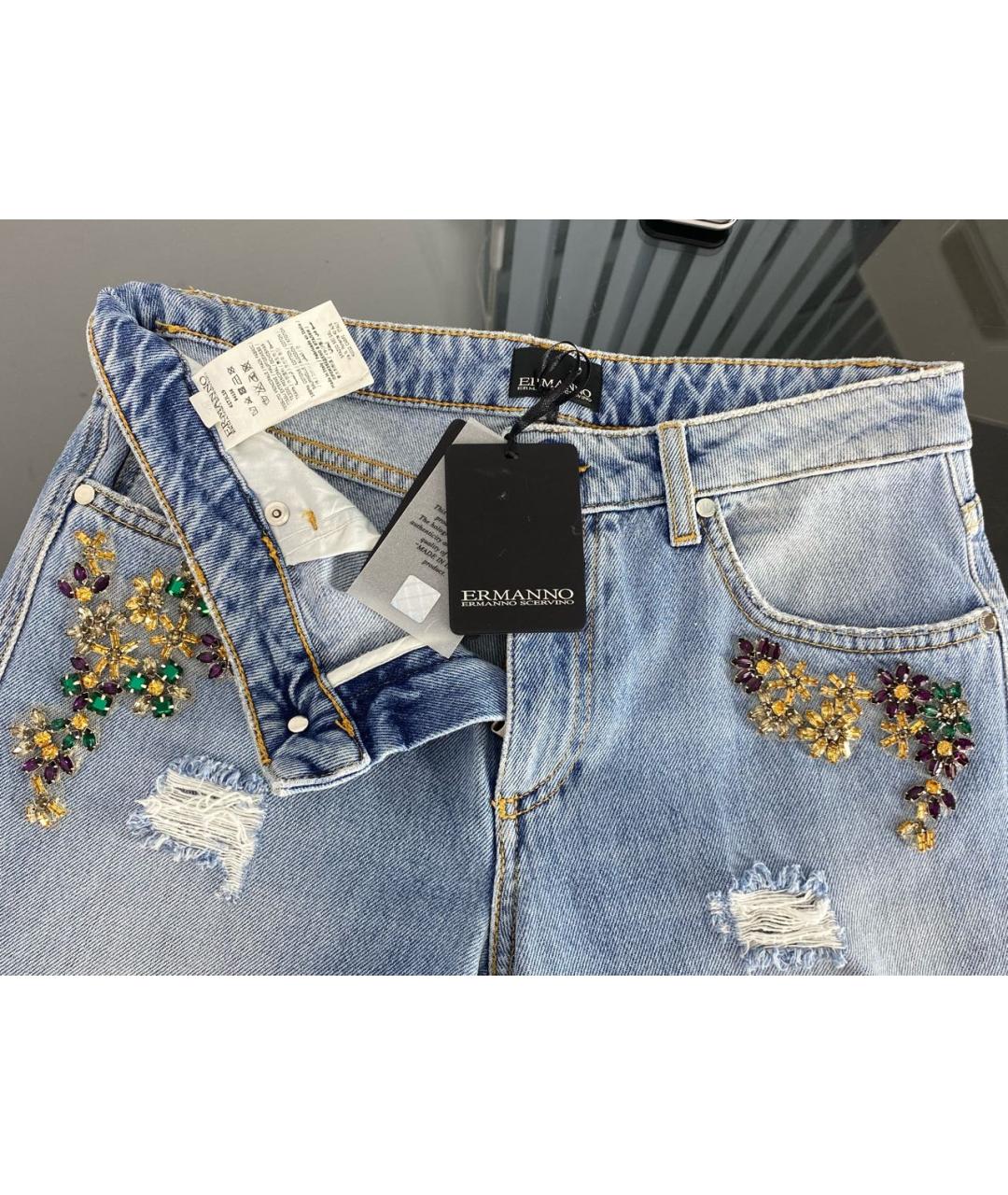 ERMANNO SCERVINO Голубые хлопковые прямые джинсы, фото 3