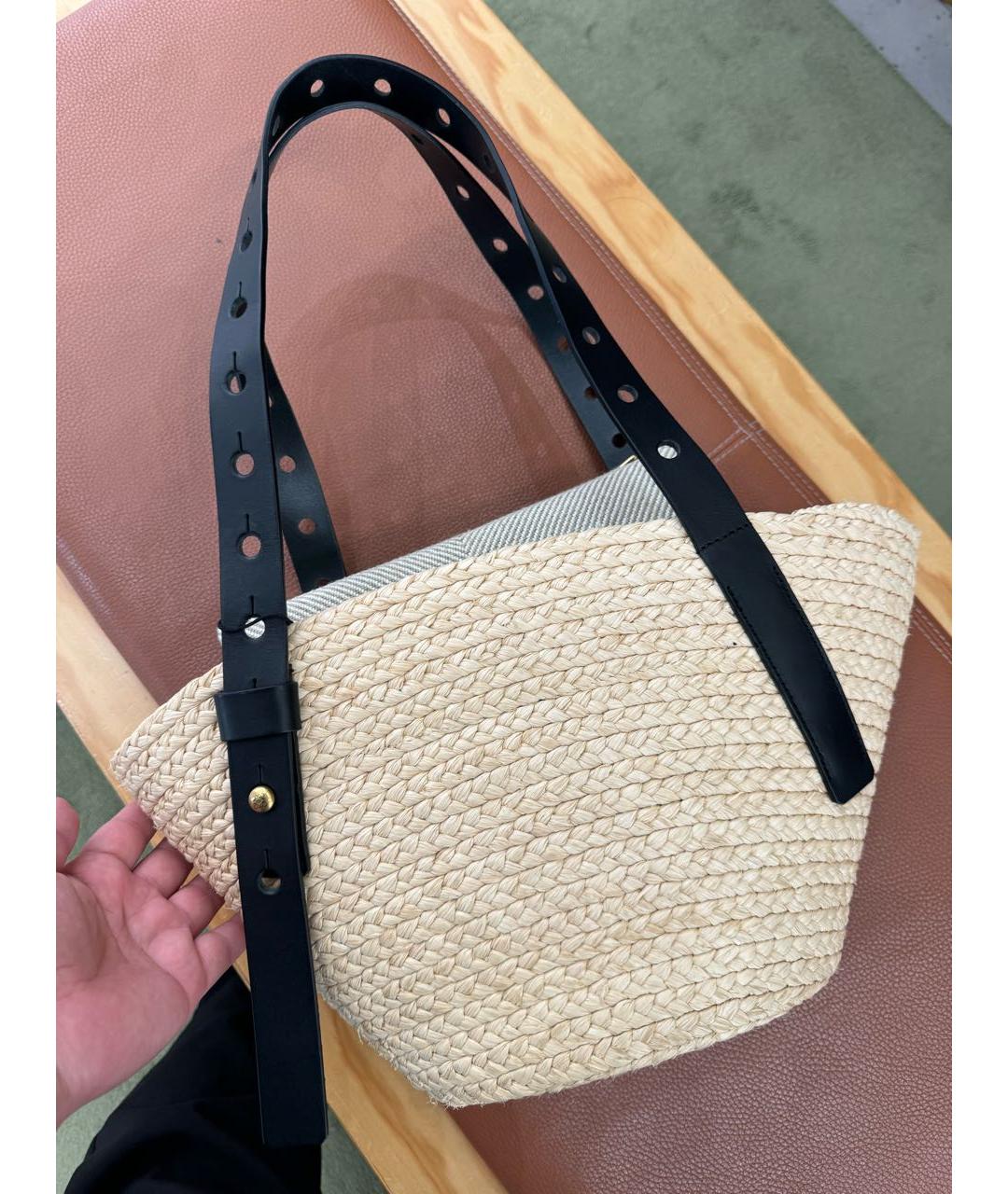 LOEWE Бежевая плетеная пляжная сумка, фото 3