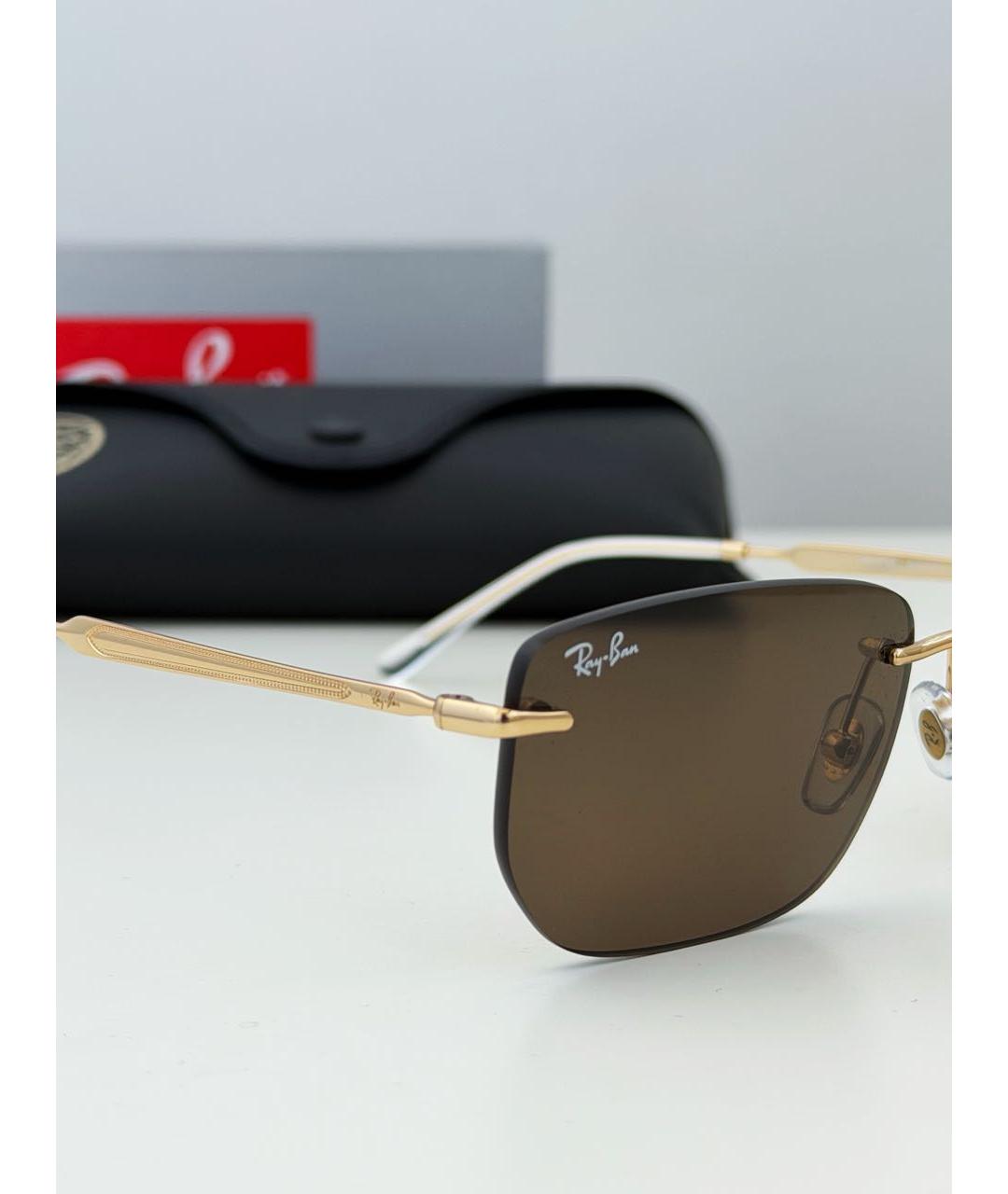 RAY BAN Золотые металлические солнцезащитные очки, фото 6