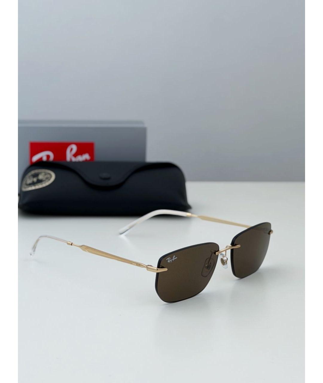 RAY BAN Золотые металлические солнцезащитные очки, фото 7