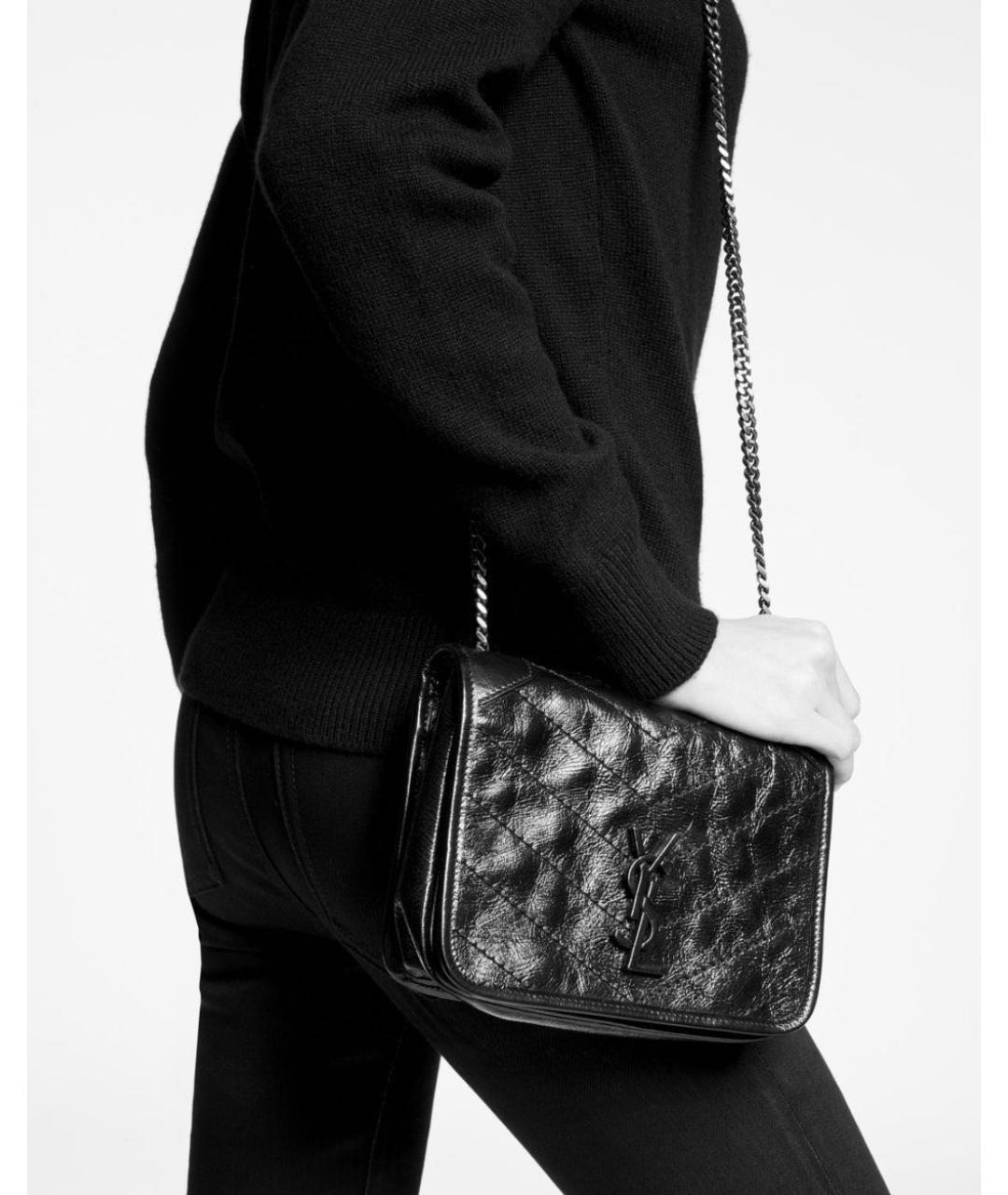SAINT LAURENT Черная кожаная сумка через плечо, фото 2