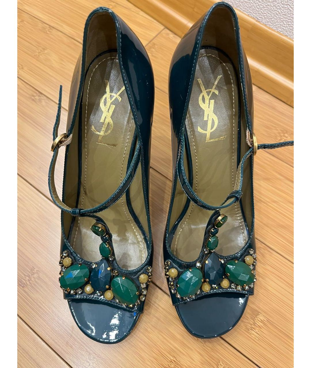 SAINT LAURENT Зеленые босоножки из лакированной кожи, фото 2