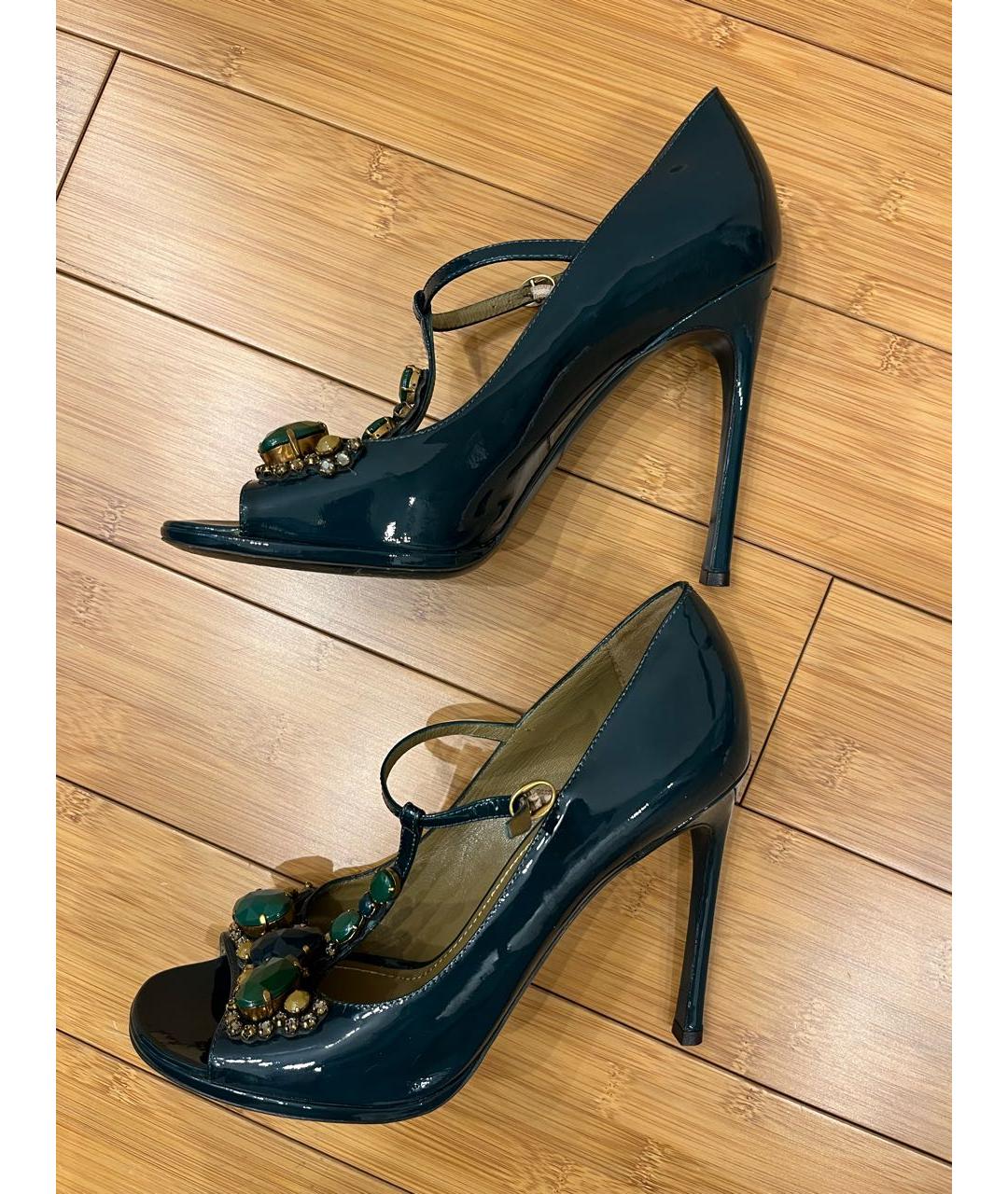 SAINT LAURENT Зеленые босоножки из лакированной кожи, фото 4