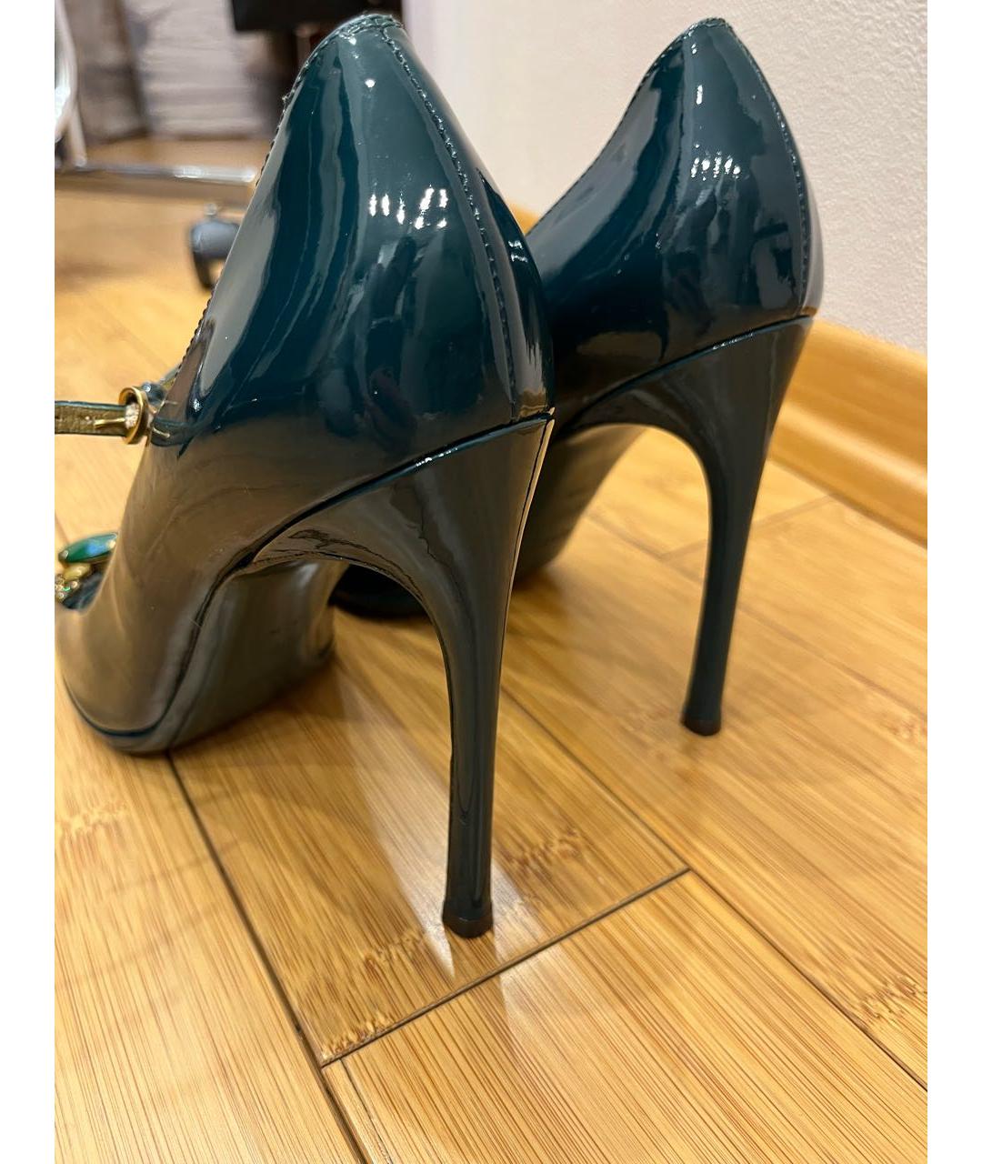 SAINT LAURENT Зеленые босоножки из лакированной кожи, фото 3