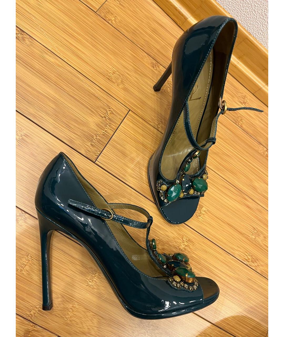 SAINT LAURENT Зеленые босоножки из лакированной кожи, фото 5
