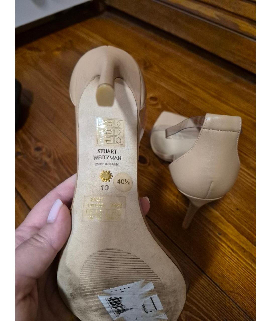 STUART WEITZMAN Бежевые кожаные босоножки, фото 5