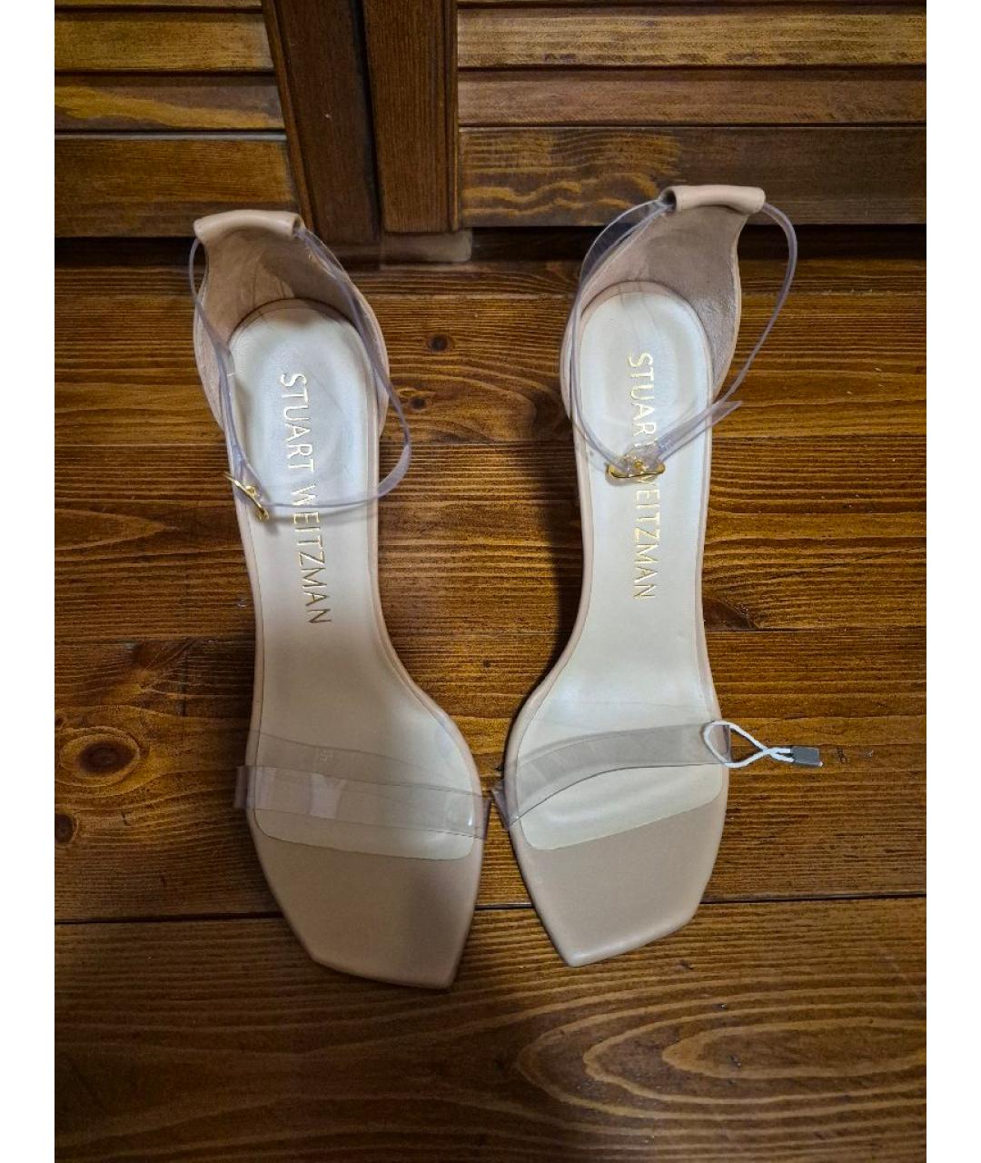 STUART WEITZMAN Бежевые кожаные босоножки, фото 2