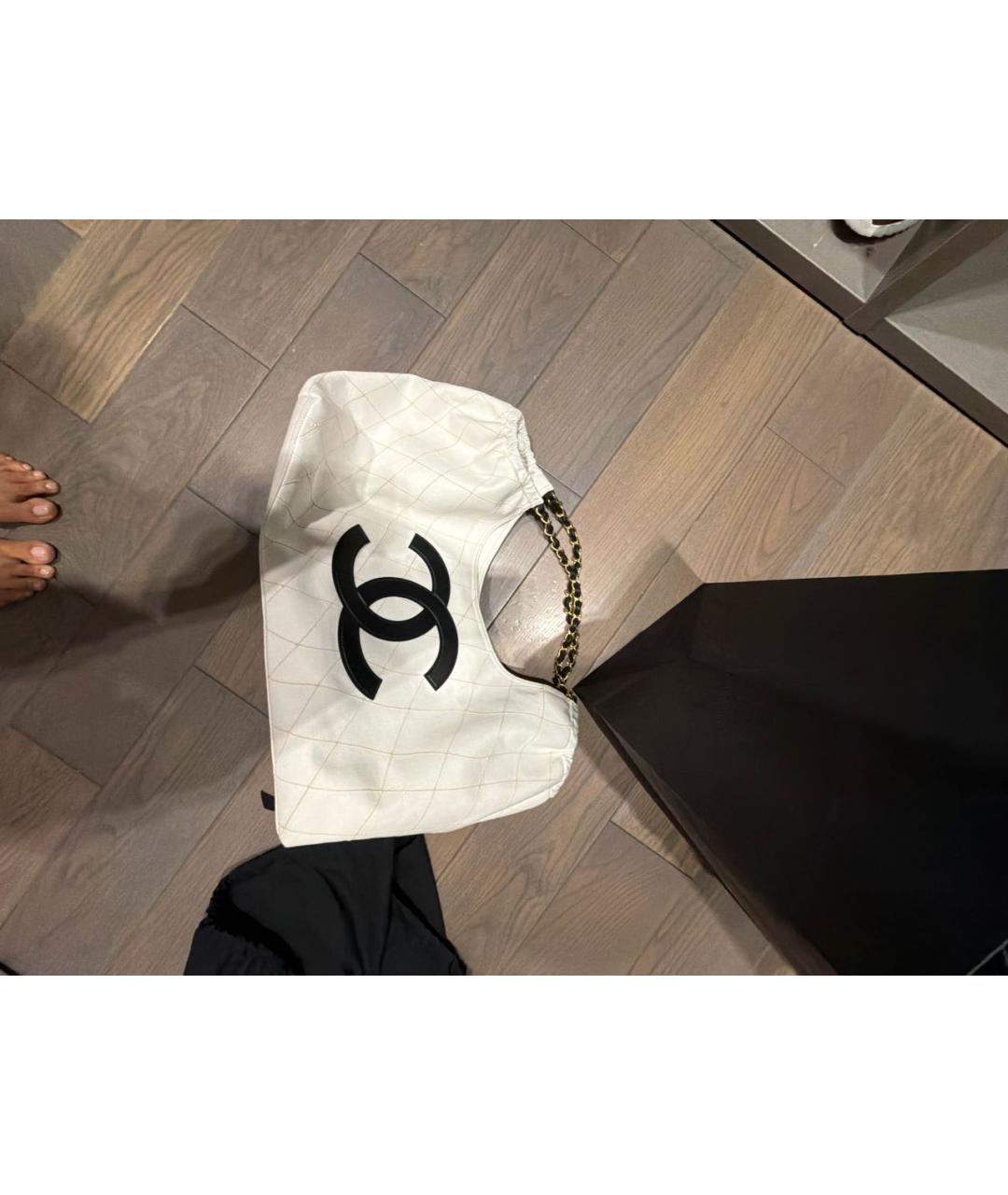 CHANEL Белая хлопковая сумка тоут, фото 5