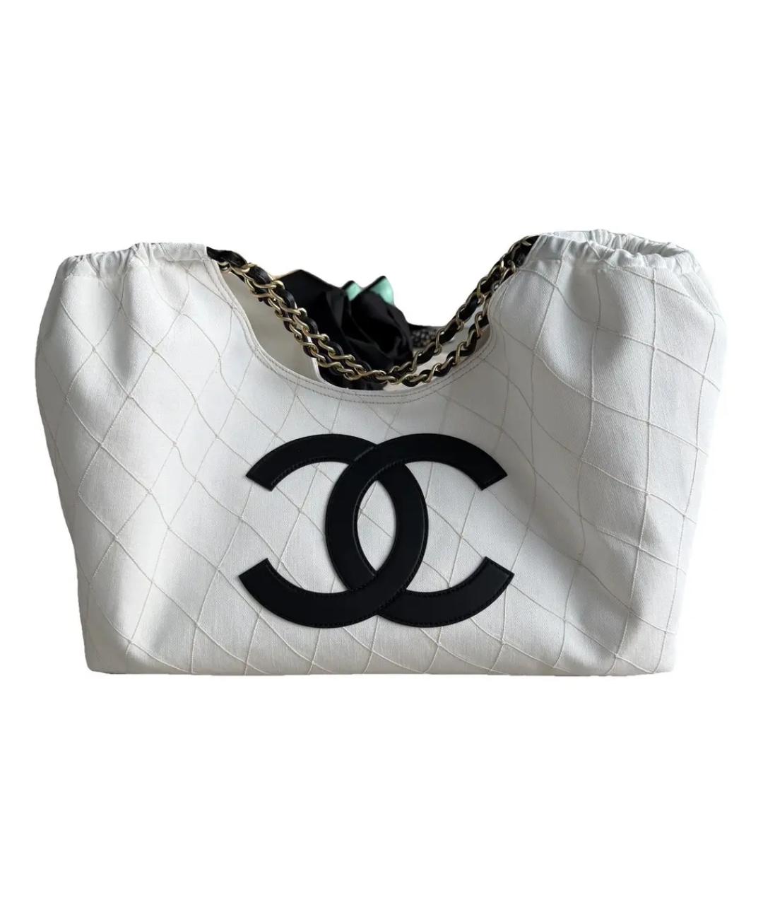CHANEL Белая хлопковая сумка тоут, фото 1
