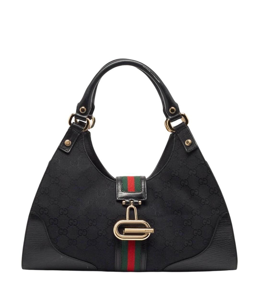 GUCCI Черная жаккардовая сумка с короткими ручками, фото 1