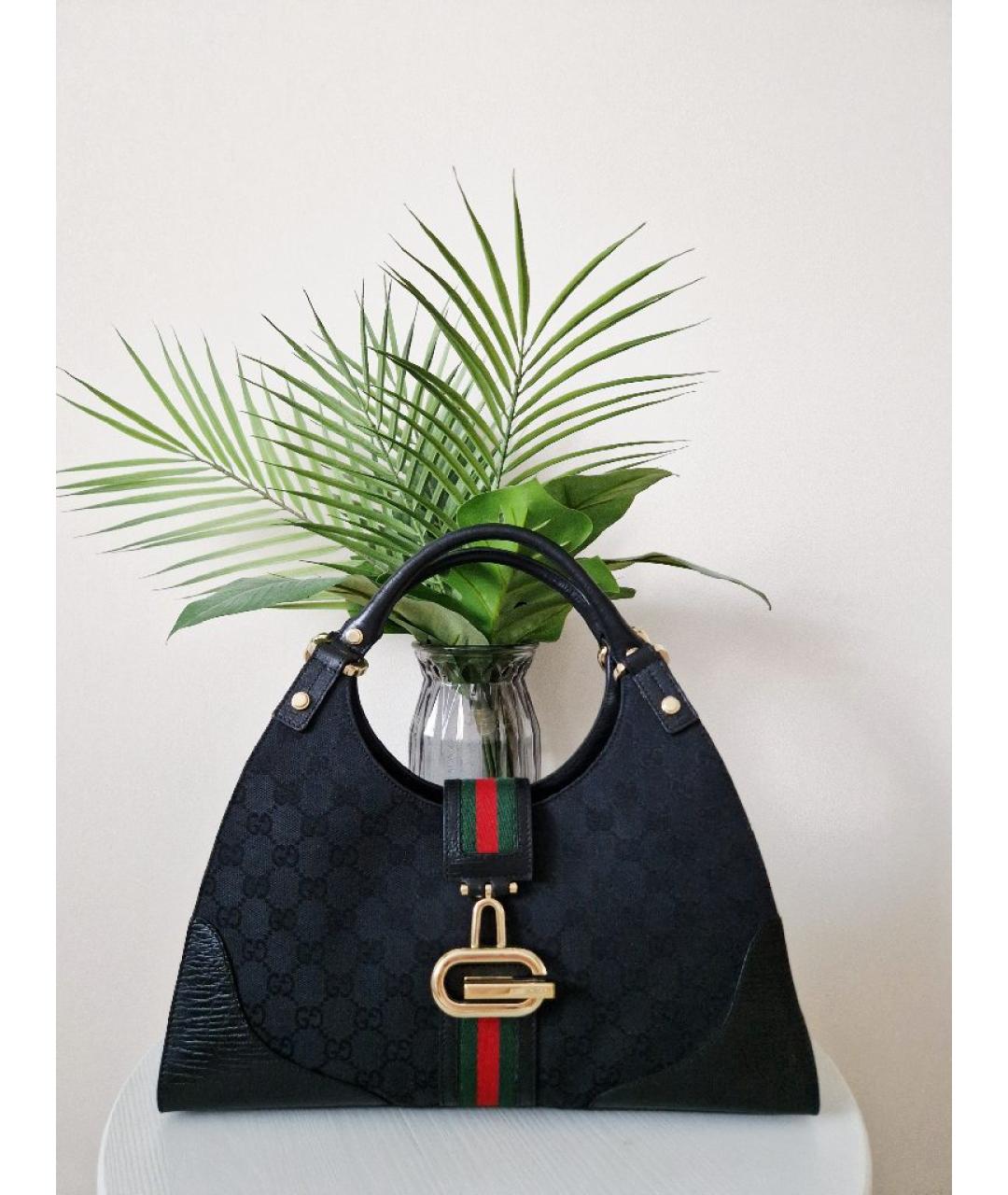 GUCCI Черная жаккардовая сумка с короткими ручками, фото 2
