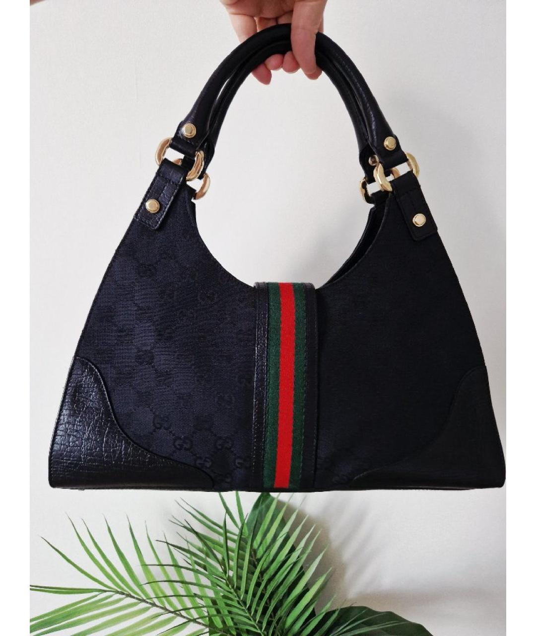 GUCCI Черная жаккардовая сумка с короткими ручками, фото 4