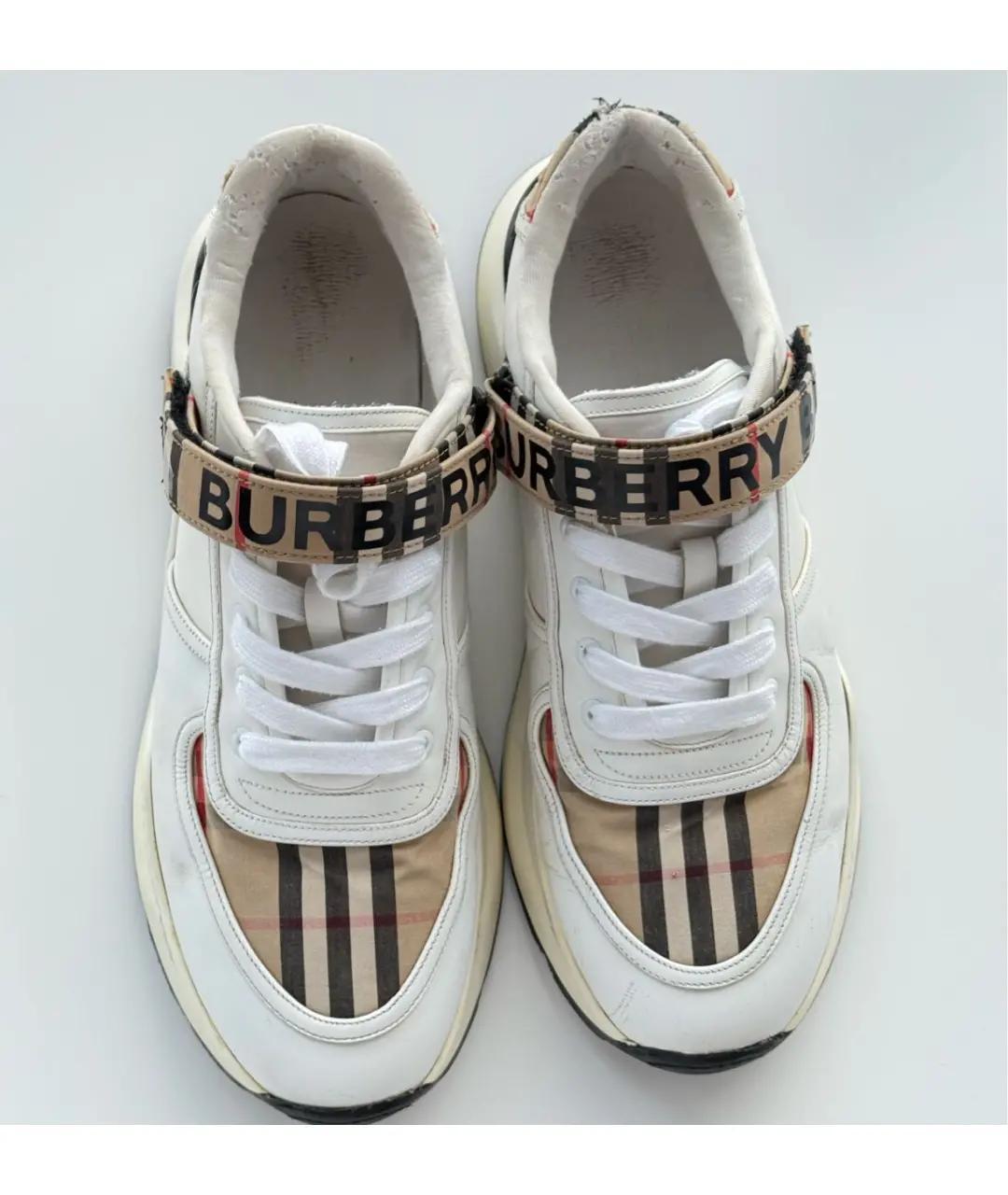 BURBERRY Белые кожаные низкие кроссовки / кеды, фото 5