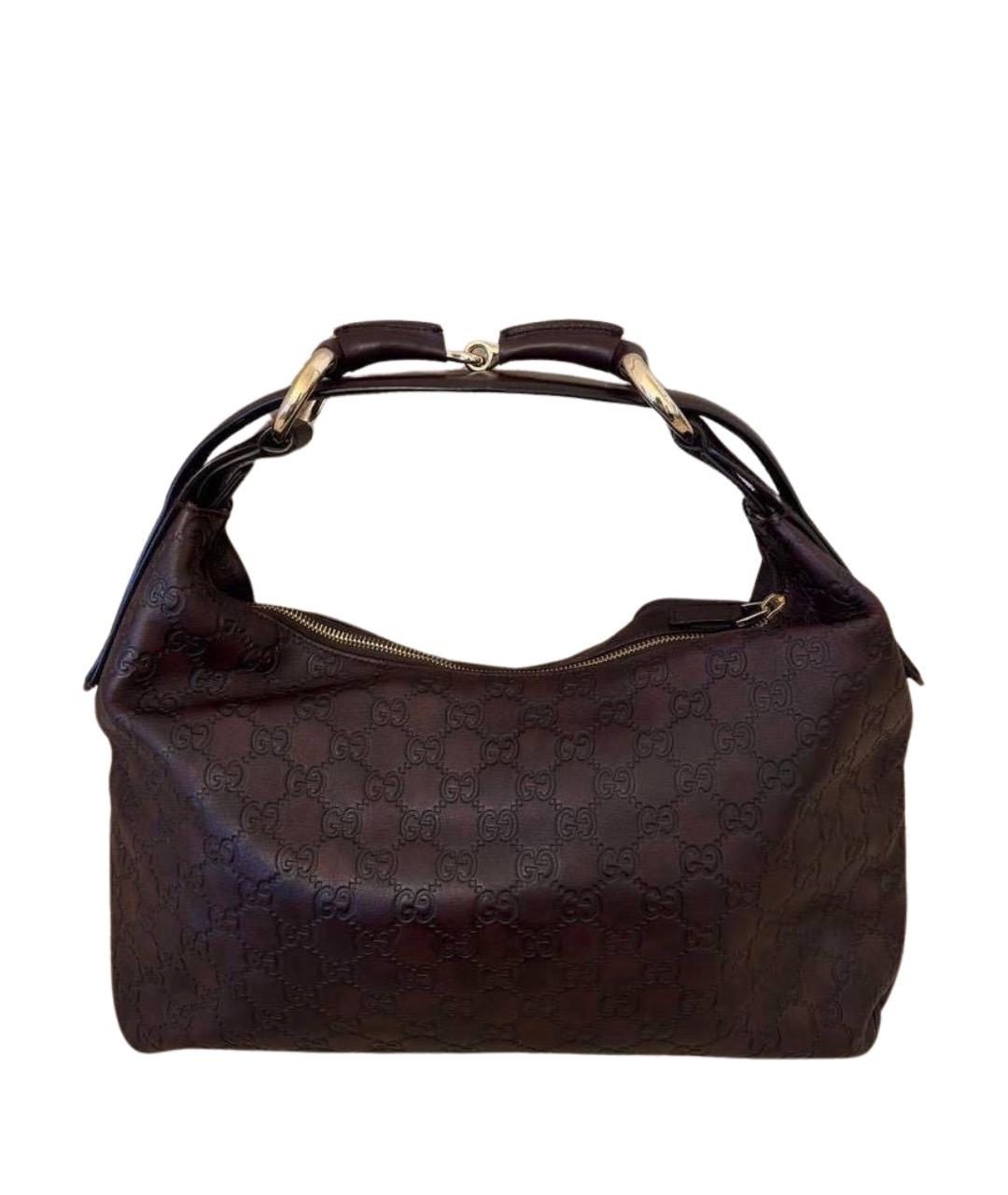 GUCCI Коричневая кожаная сумка с короткими ручками, фото 1