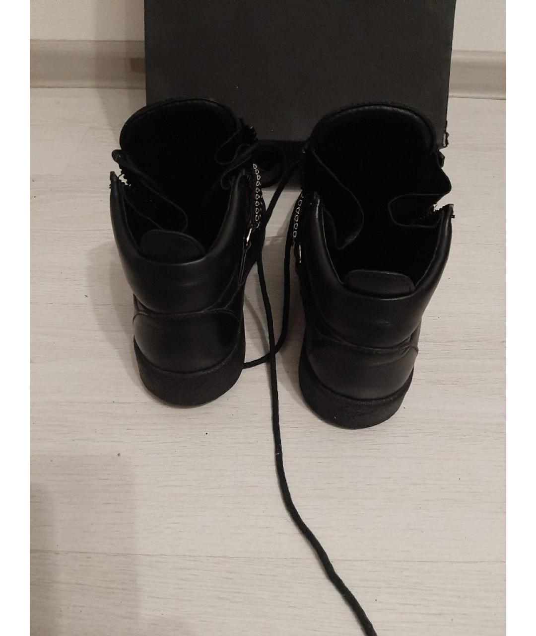 GIUSEPPE ZANOTTI DESIGN Черные кожаные высокие кроссовки / кеды, фото 4