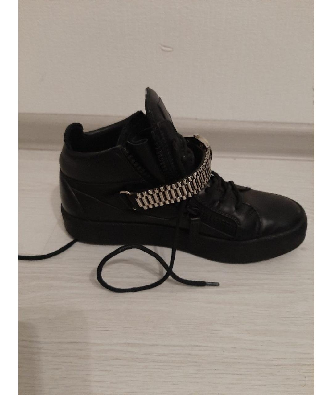 GIUSEPPE ZANOTTI DESIGN Черные кожаные высокие кроссовки / кеды, фото 9
