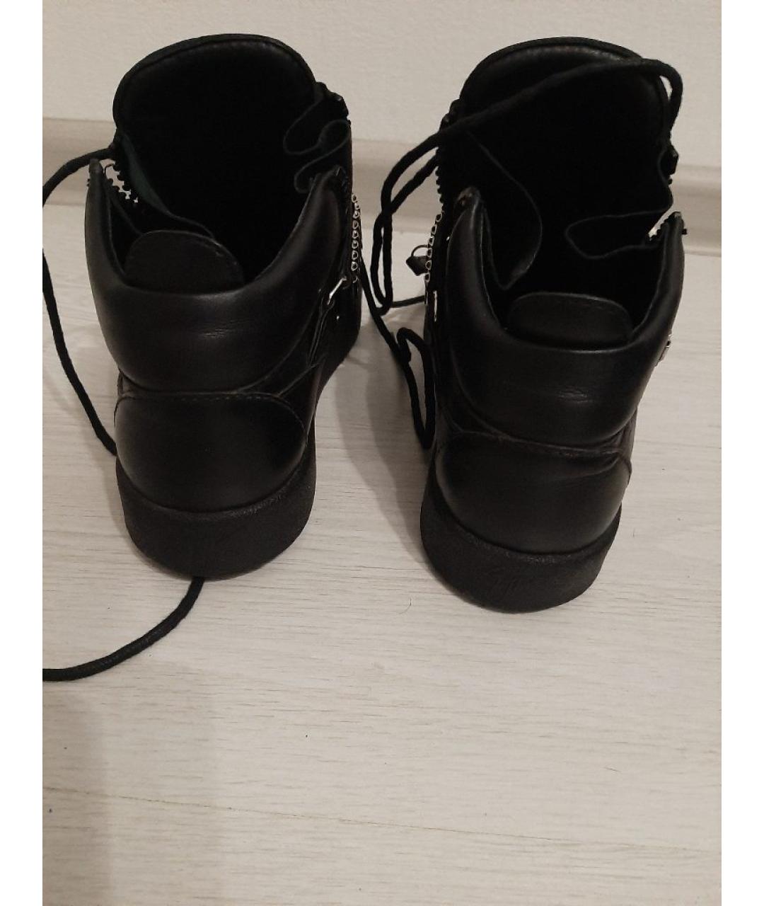 GIUSEPPE ZANOTTI DESIGN Черные кожаные высокие кроссовки / кеды, фото 3