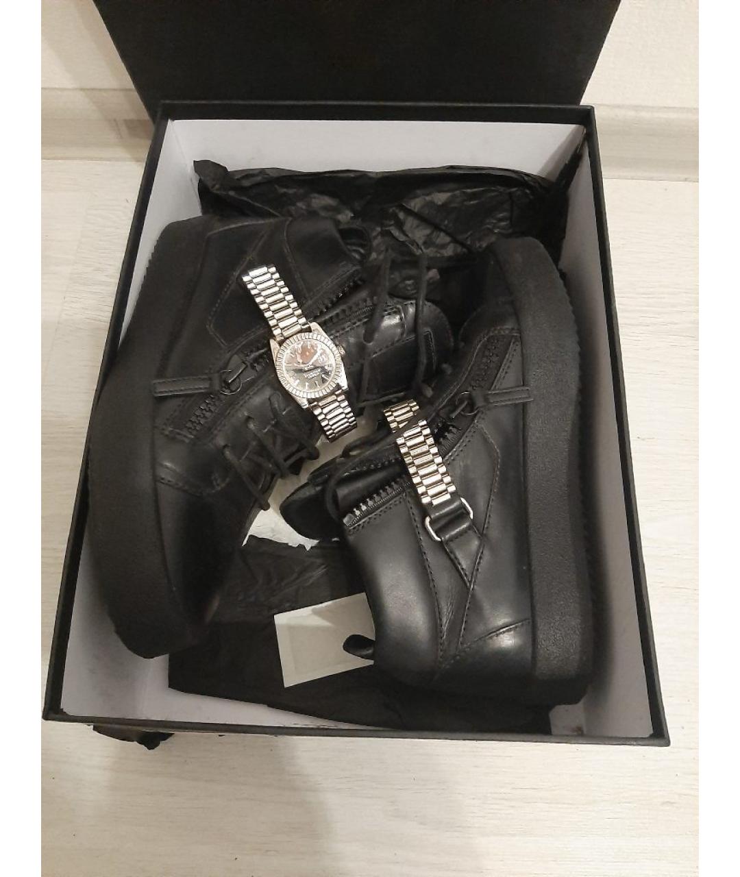 GIUSEPPE ZANOTTI DESIGN Черные кожаные высокие кроссовки / кеды, фото 6