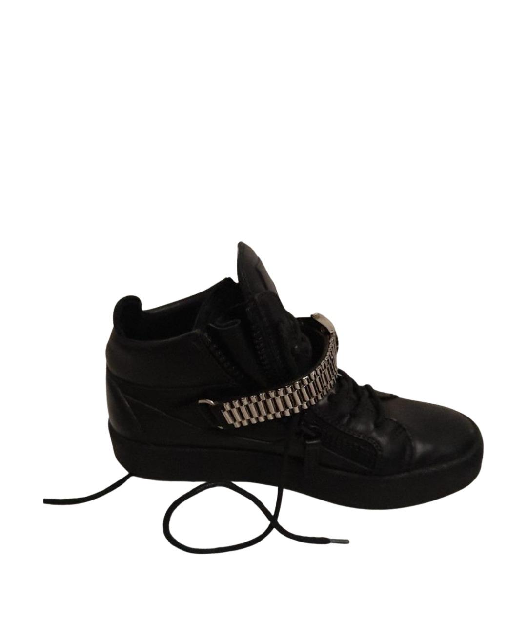 GIUSEPPE ZANOTTI DESIGN Черные кожаные высокие кроссовки / кеды, фото 1
