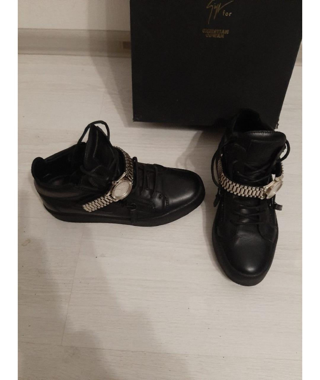 GIUSEPPE ZANOTTI DESIGN Черные кожаные высокие кроссовки / кеды, фото 5