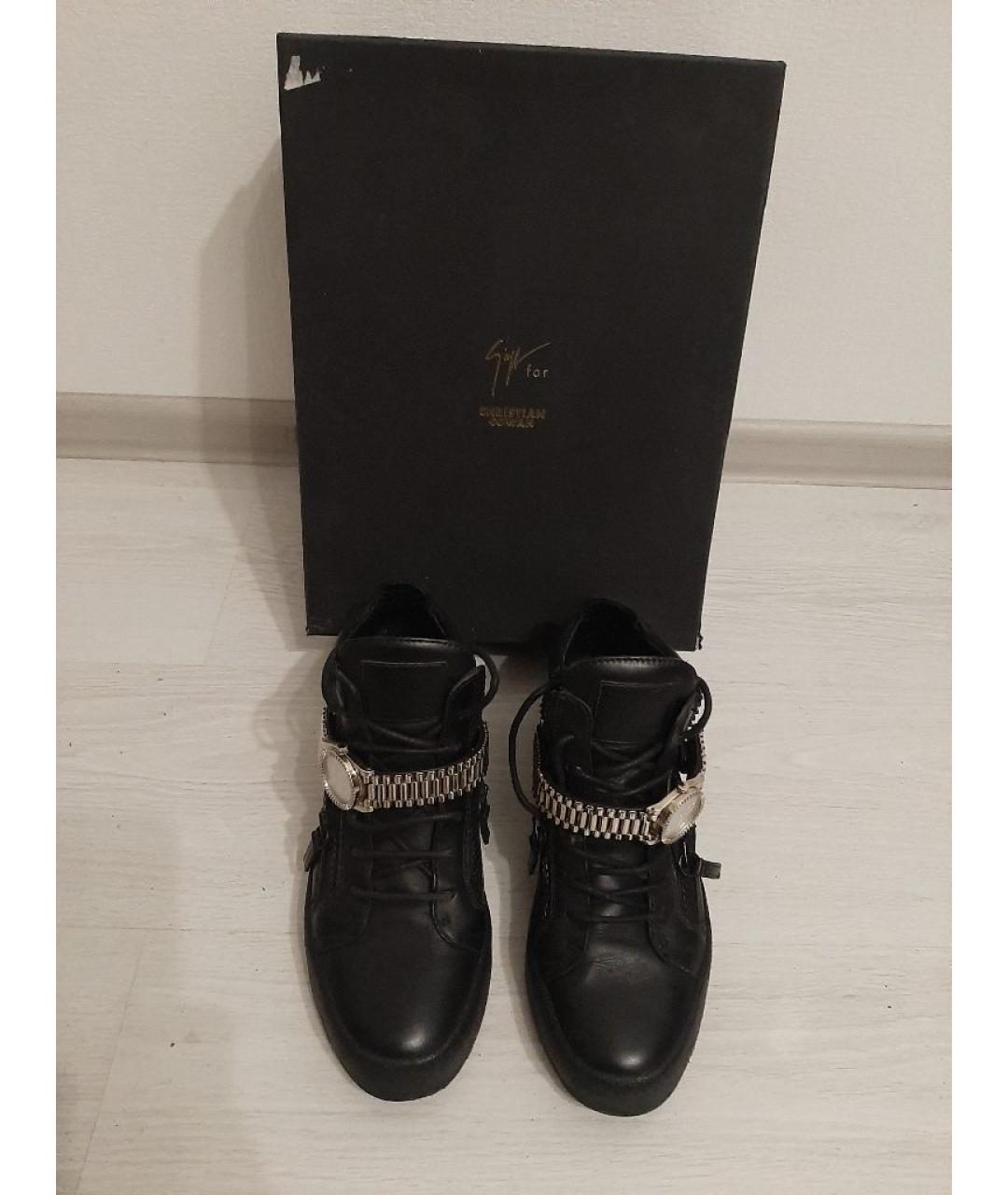 GIUSEPPE ZANOTTI DESIGN Черные кожаные высокие кроссовки / кеды, фото 2