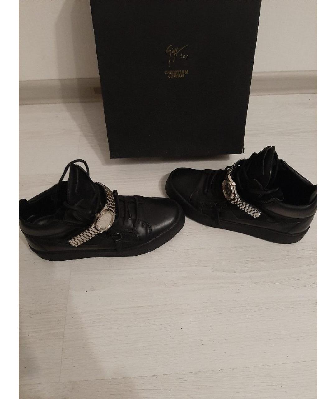 GIUSEPPE ZANOTTI DESIGN Черные кожаные высокие кроссовки / кеды, фото 7