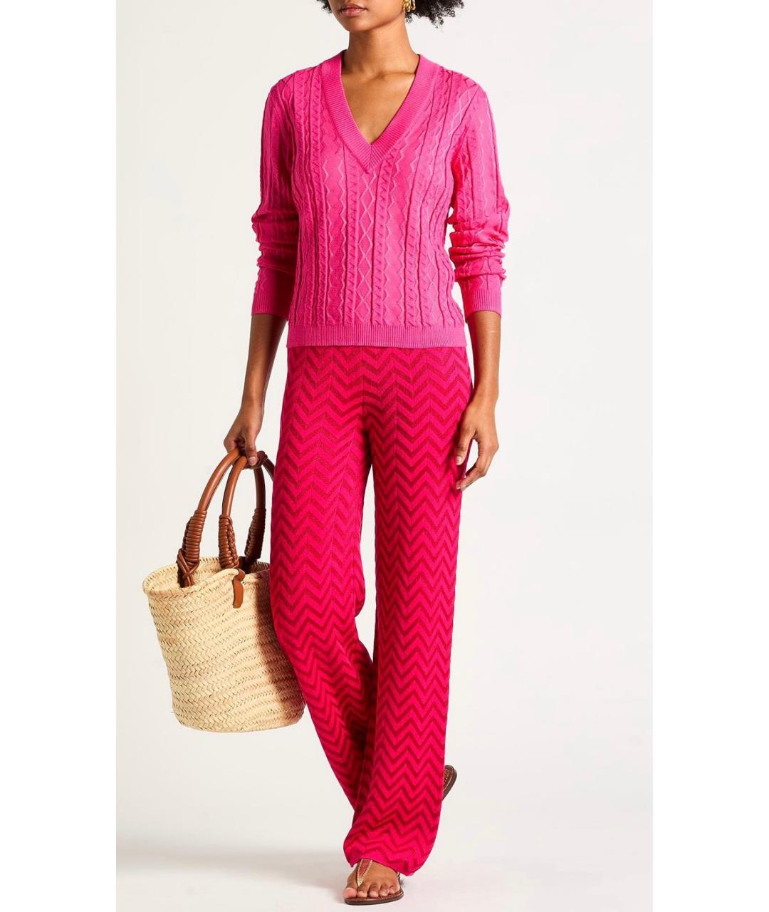 MISSONI Розовые хлопко-эластановые прямые брюки, фото 2