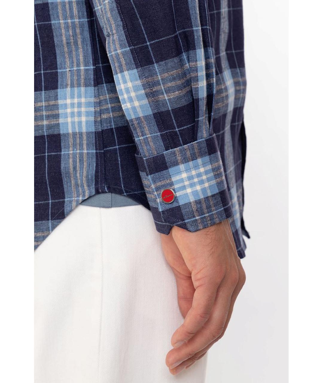 KITON Синяя льняная кэжуал рубашка, фото 7