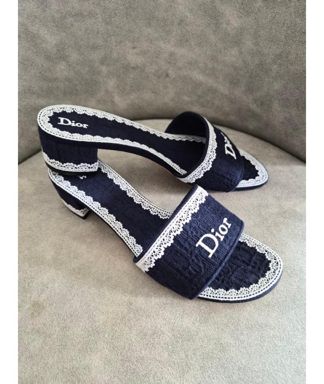 CHRISTIAN DIOR Темно-синие текстильные мюли, фото 4